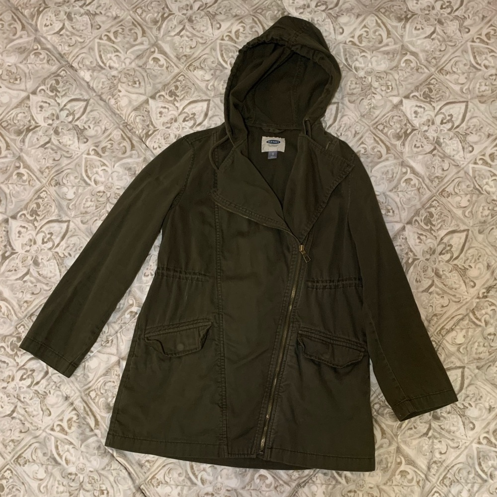 Olive green spring jacket with hood